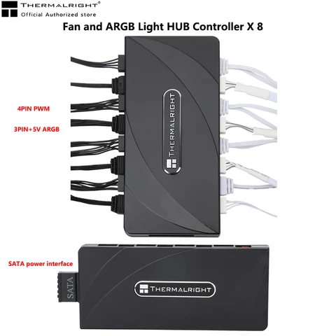 Thermalright FAN-и ARGB HUB X8 PWM Fan HUB X8 материнская плата SYNC/4 PIN PWM + 3 PIN 5V ARGB 140x64x16 мм