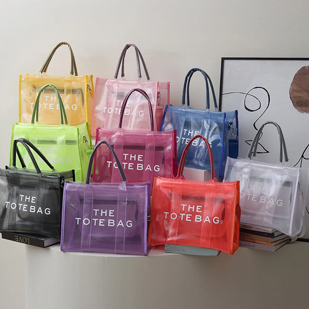 

Candy Color PVC Tote Bag Women Handbags Luxury Brands Mesh Clear Shoulder Crossbody Bag Jelly Beach Bags for Women Shopper Bags