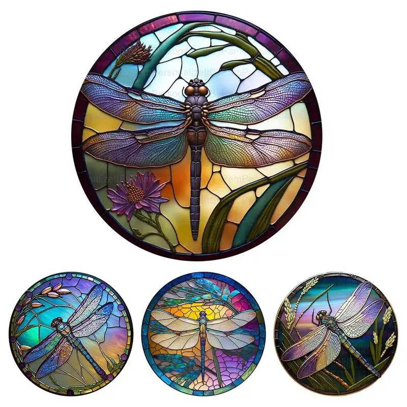 

Dragonfly Wreath Sign Art Decor Ornaments Garland Sign Decoration Flower Colored Imitation Glass For Front Door Patio Bedroom