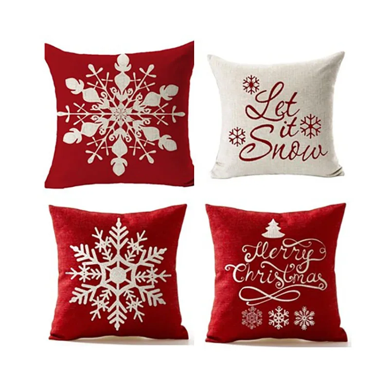 

45*45cm Pillowcase Linen Christmas Day Red Christmas Tree Snowflake Printed Pillowcase Sofa Cover Christmas New Year