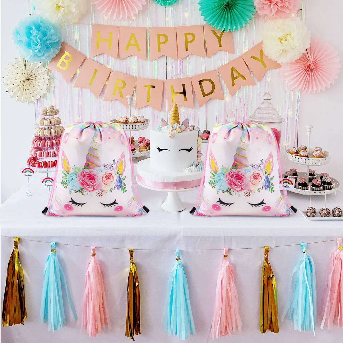 Сумка для хранения на шнурке с карманом рюкзак единорогом взрослых и детей