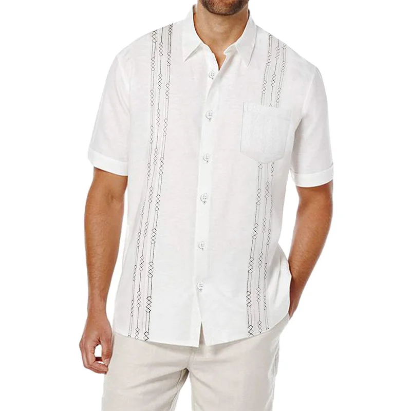 New Men's Casual Blouse Cotton Button Shirt Loose Tops Short Sleeve Tee Shirt Spring Autumn Summer Casual Handsome Men Shirt