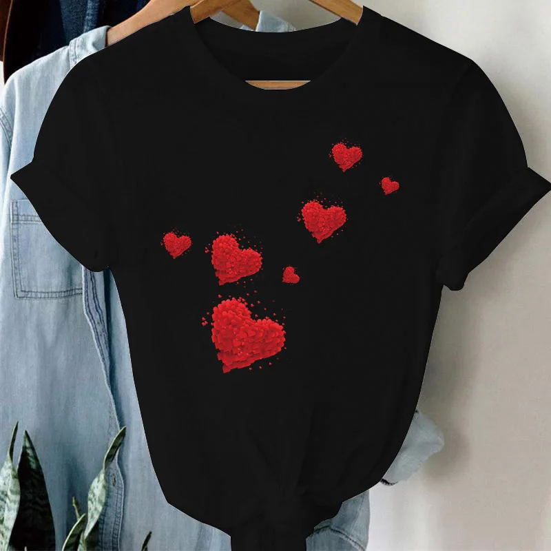 

Lovely Heart Print Women T-shirt Streetwear Fashion 90s Style Kawaii Short Sleeve TShirt Ladies Clothes Tops Female Clothing y2k