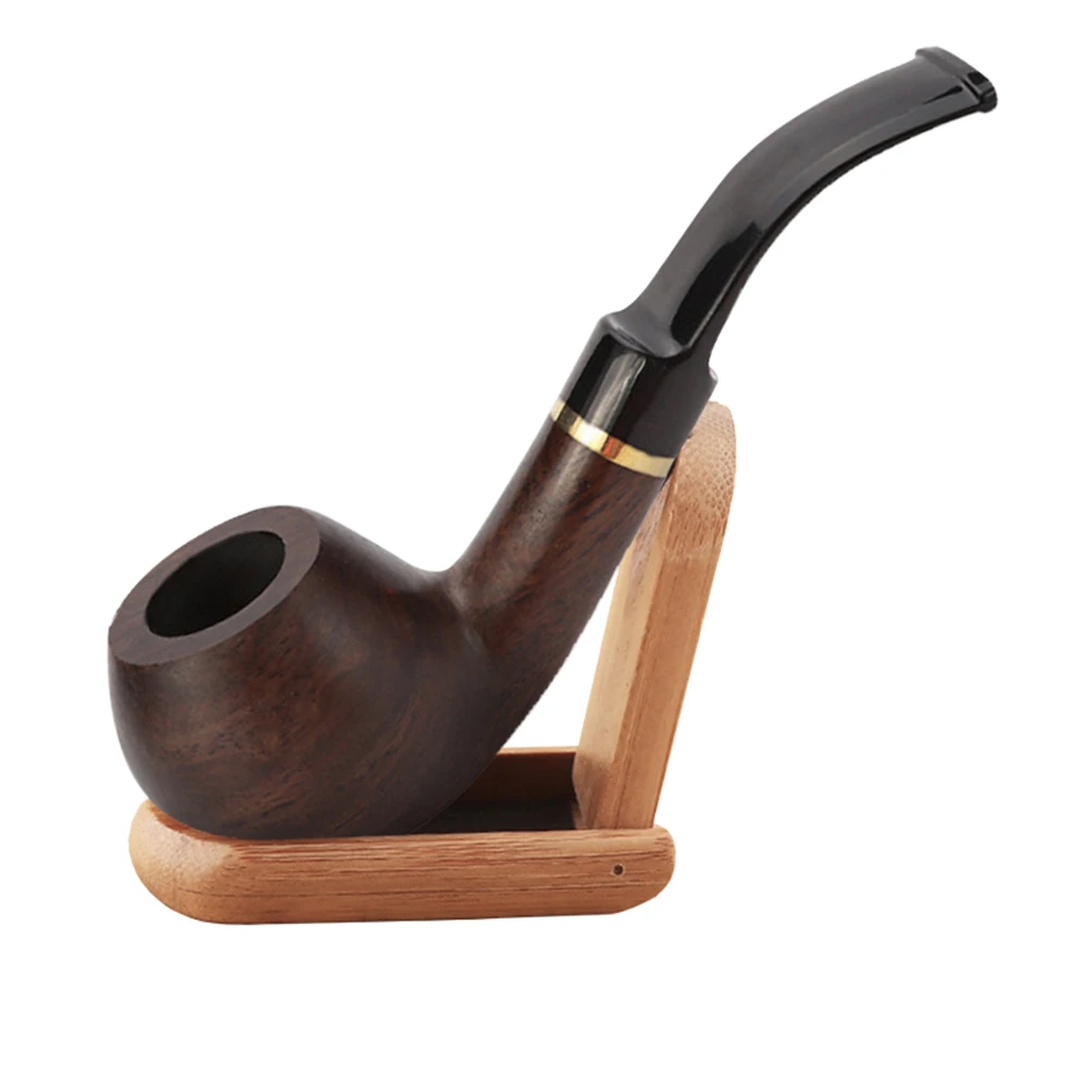 Solid Wood Pipe Classic Ebony Tobacco Pipe Carving Smoke Pot Wooden Pipe Chimney Filter Portable Smoking Accessories Men's Gifts