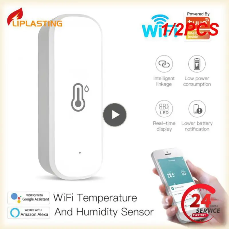 

Умный датчик влажности и температуры Tuya Wi-Fi/ZigBee, 1/2 шт., датчики температуры для умного дома, работает с умным ассистентом Alexa