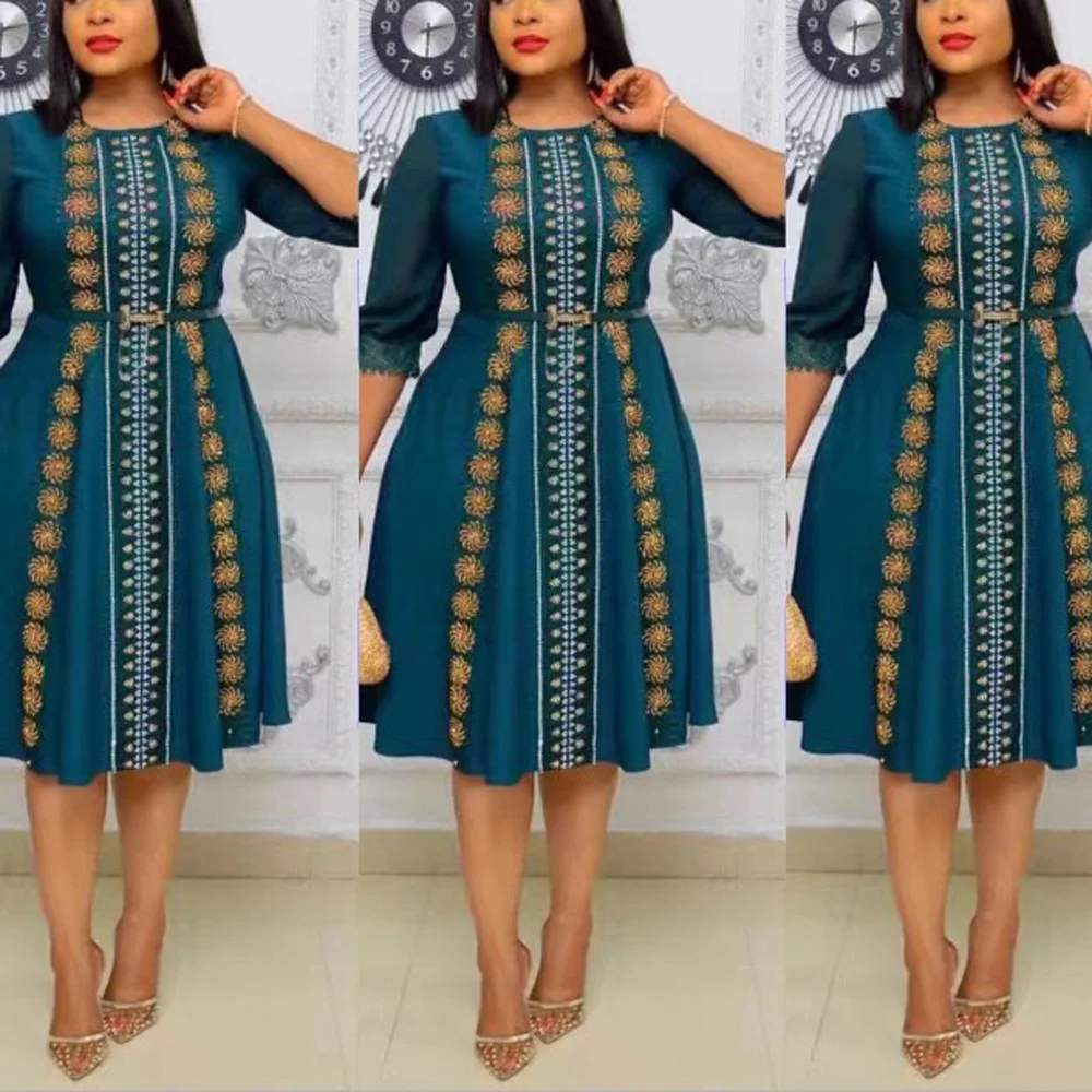 

2022 New Fashion Dresses for Ladies Solid Sequined High Waisted A Line Mid Calf Elegant Formal Business Work Wear Office Dress