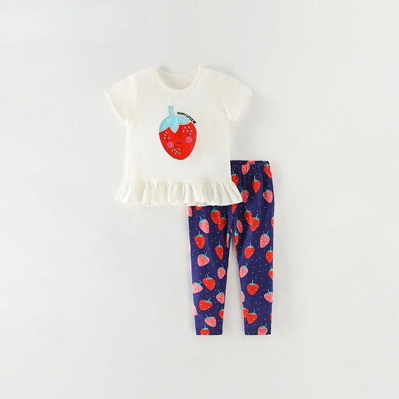 

Spring Summer Children Girls' Clothing Suit Cute Cartoon Trousers + Short Sleeve Top Two-Piece Toddler Kids Children's Clothes