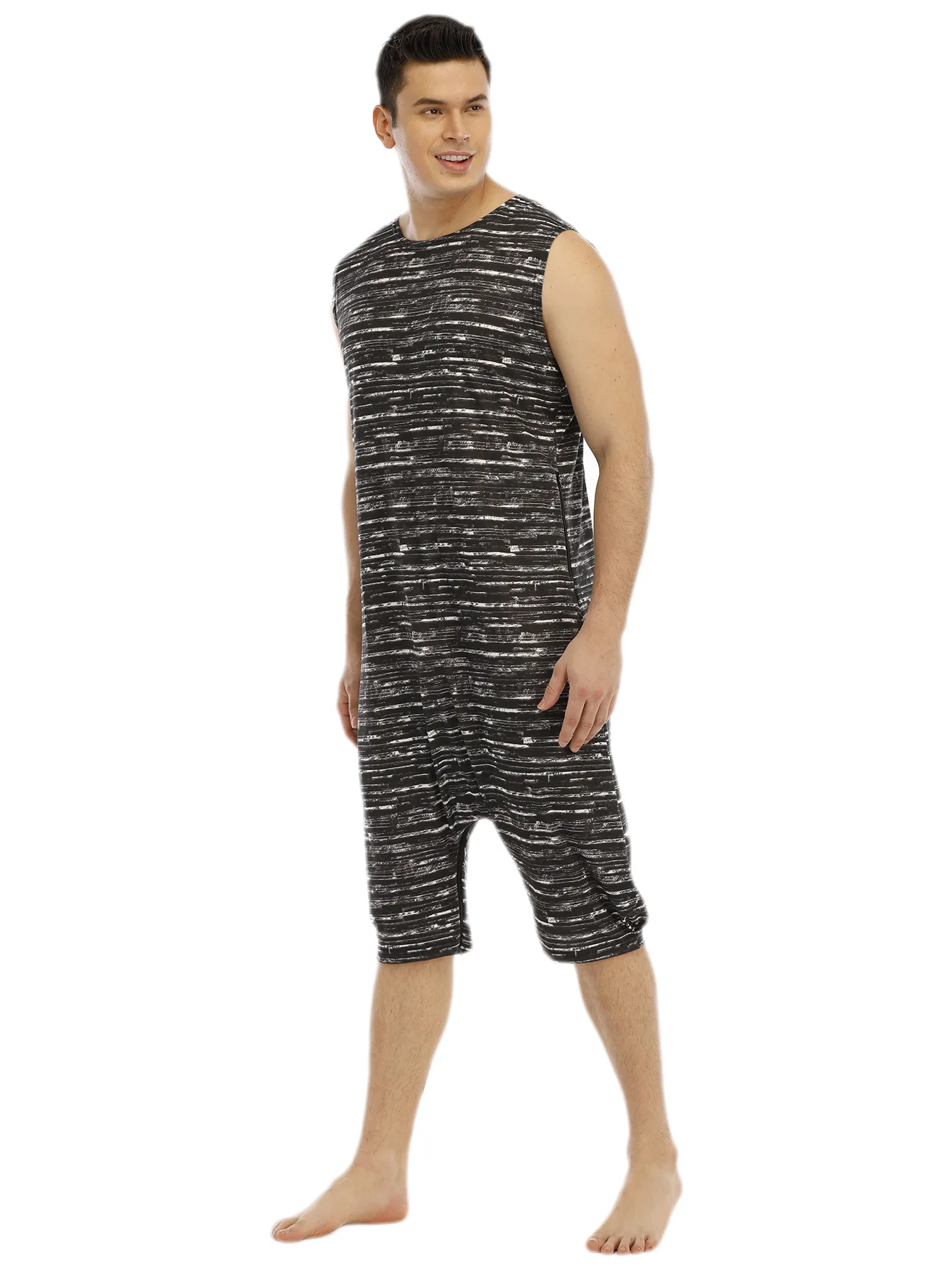 Sleepwear for Men Pijamas Hombre Star Hanging Sleeveless Casual One Piece Homewear Stripe Bodysuit Mens Onesie Pjs 2022 Summer