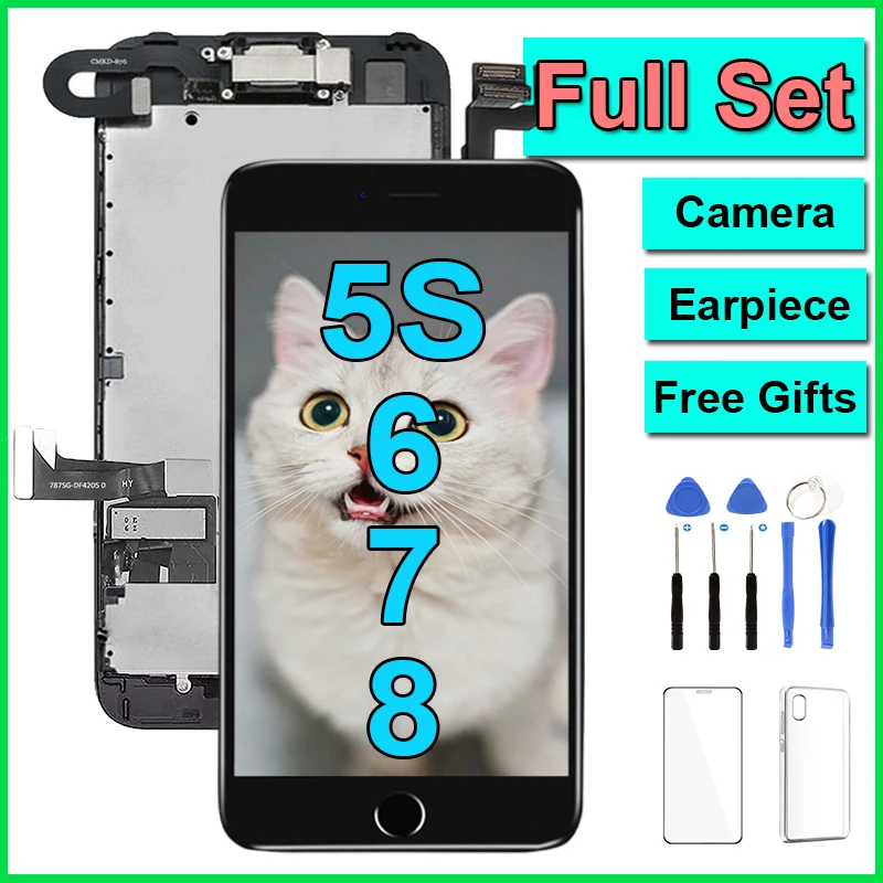 

LCD Display For iPhone 5 5S 5C 6 6S 7 8 Plus SE Screen Replacement Kit Complete Touch Digitizer Full Set Assembly+Front Camera
