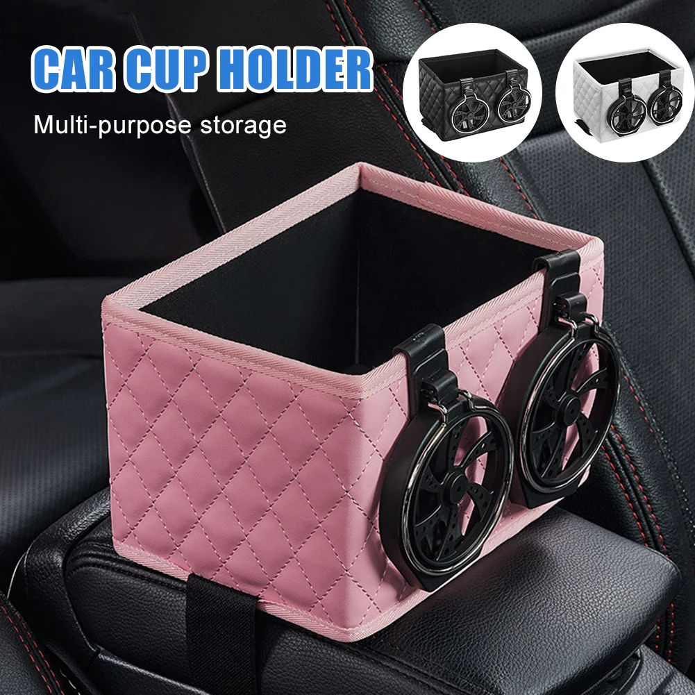 

Car Armrest Storage Box Microfiber Leather Multifunctional Tissue Holder with Folding Water Cup Holders Auto Interior Organizer