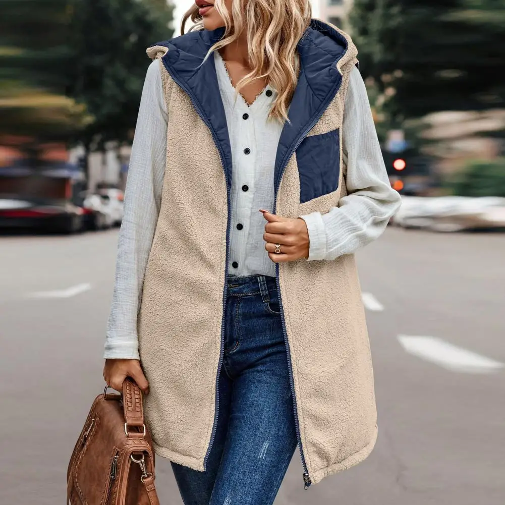 

Женская флисовая куртка без рукавов, Женская флисовая куртка с капюшоном, Универсальный женский двусторонний жилет с капюшоном, Теплая Флисовая Куртка