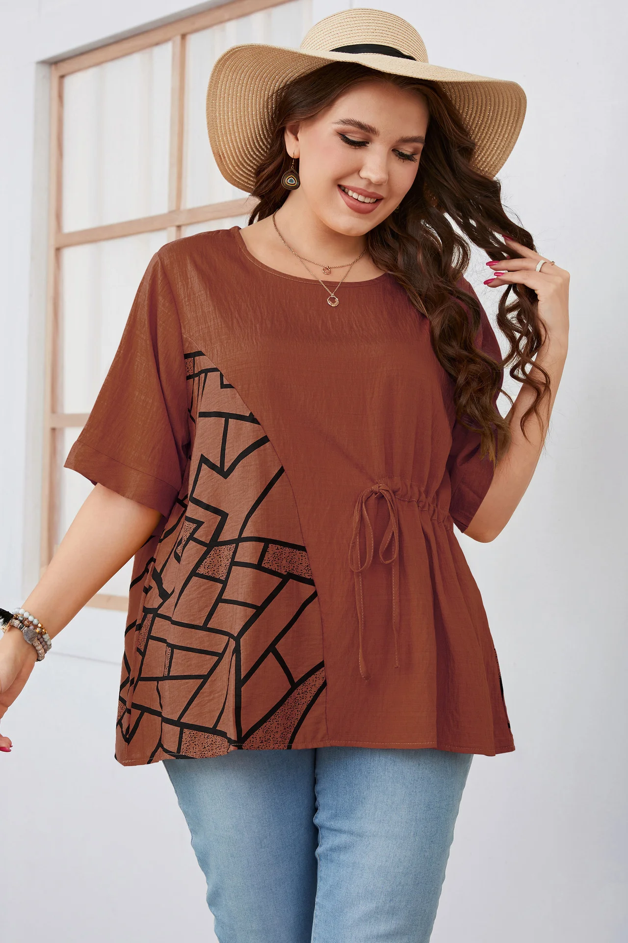 Plus Size Women's T-shirt 2023 Round Neck Short-sleeved Loose Tops Temperament Commuter Pure Color Large Size Female Shirts