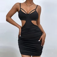 sexy ruffle hollow out short club dress ladies 2022 summer black bodycon dresses evening party tight mini dress