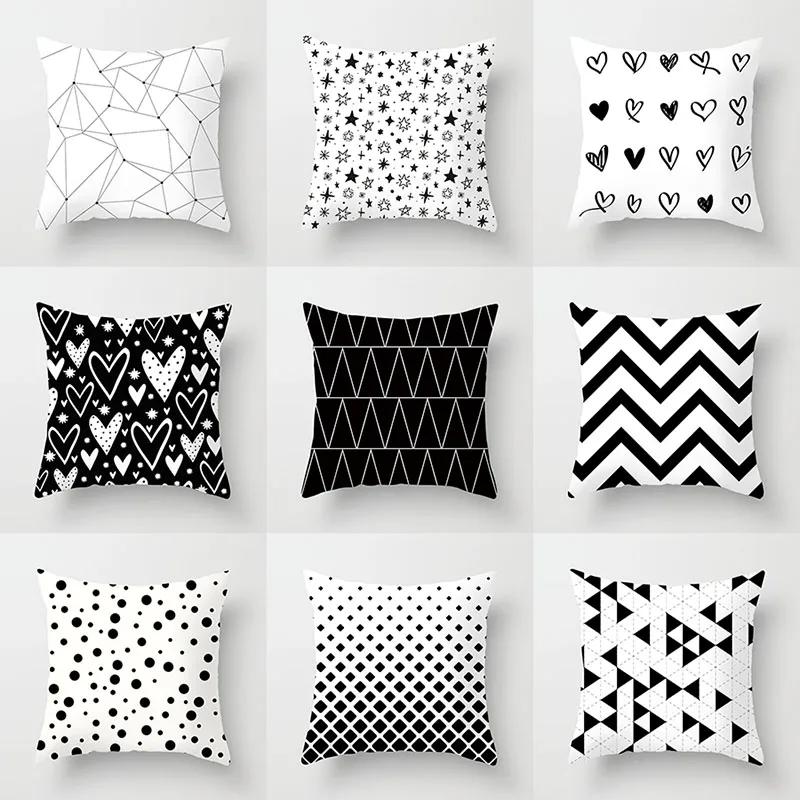 

Black and White Geometric Decorative Pillowcase Polyester Striped Living Room Sofa Cushion Cover
