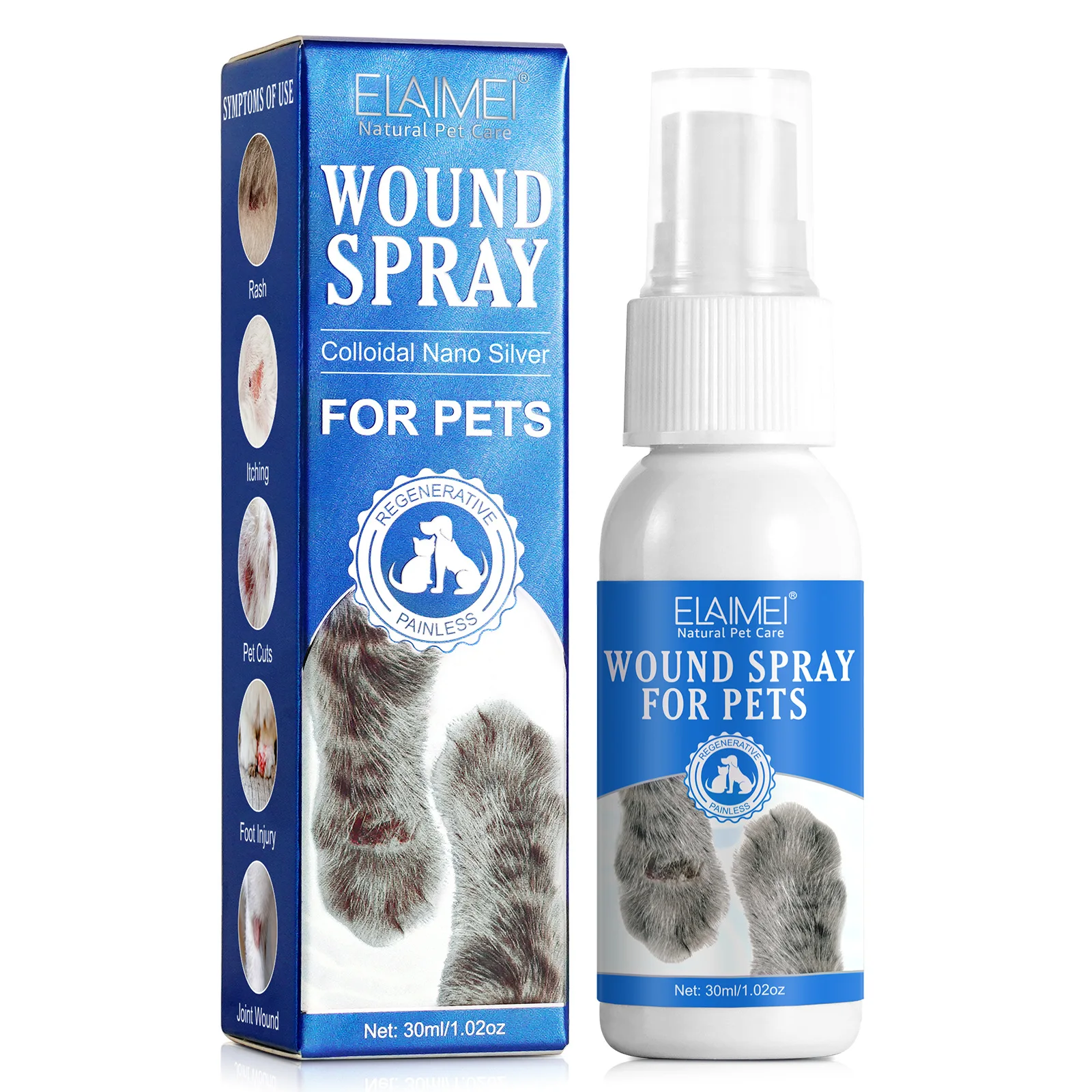 

30ML Pet Wound Spray SKIN DISINFECTION Mild Non-irritating Quick Pain Relief, Speeds Up Healing for Dogs and Cats