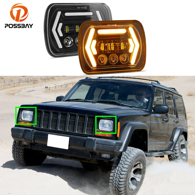 Pair Car LED Headlights White DRL Amber Turn Signal Light for Jeep Cherokee XJ Wrangler YJ/GMC Savana Safari K3500 K2500 K1500