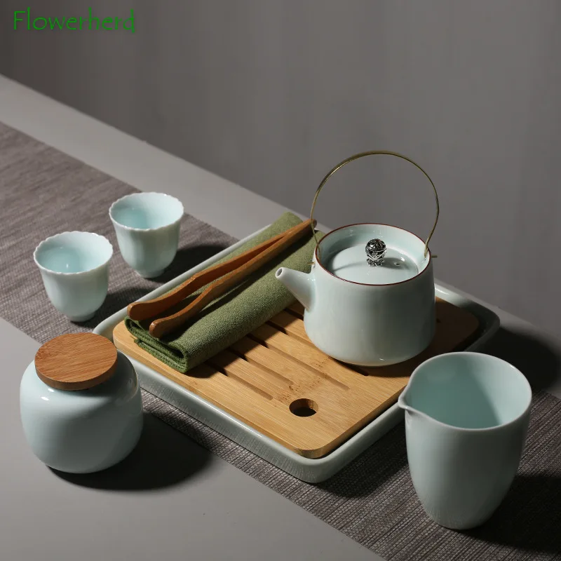 Керамический чайник цвета индиго глазури в японском стиле ручка чайный горшок