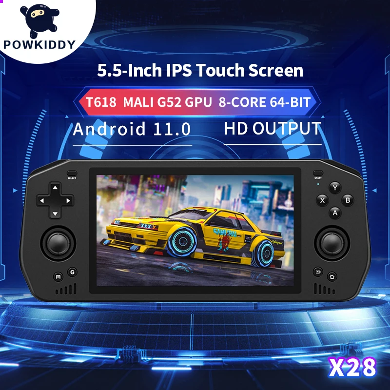 Powkiddy X28 Android 11 Unisoc Tiger T618 5.5 Inch Touch IPS Screen Handheld Retro Game Console Google Store