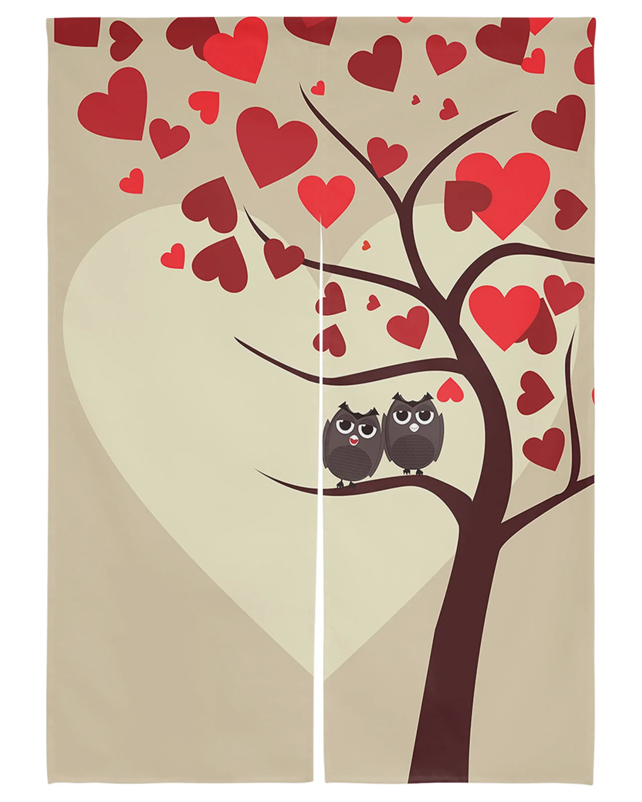 

Owl Branch Love Heart Japanese Door Curtain Kitchen Partition Cafe Hanging Decorative Drapes Half-Curtain