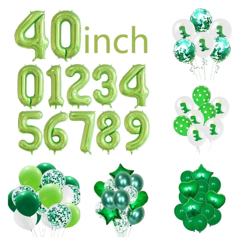 

40 Inch Green Number Foil Balloons with Confetti Latex Ballons for Kids Birthday Party Decor Baby Shower Adult Wedding Supplies