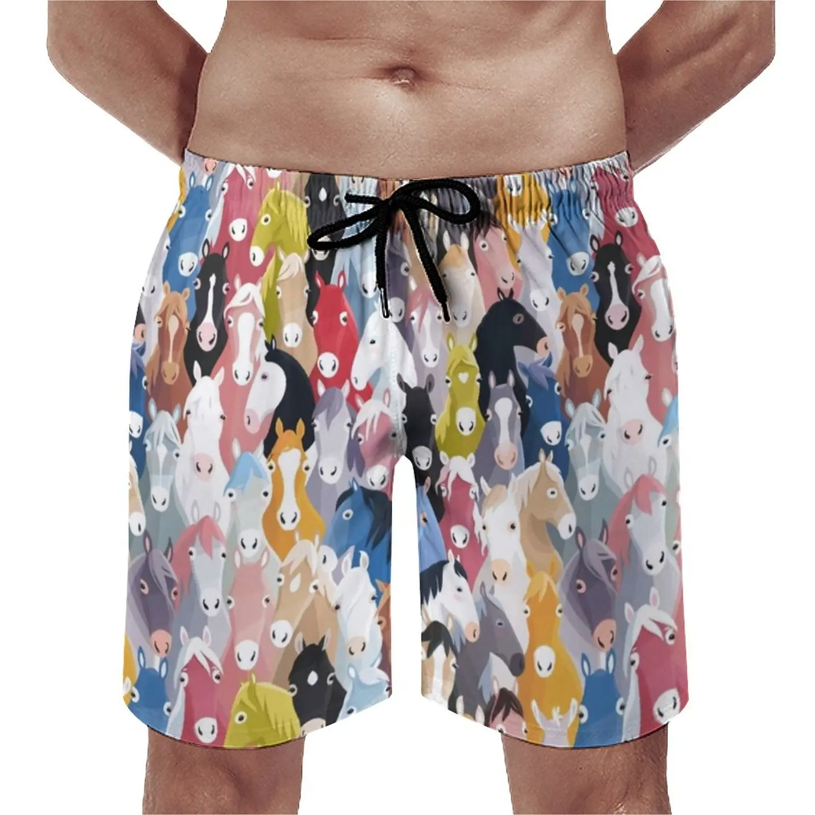 

Funny Horse Board Shorts Summer Neigh Neigh Colorful Cute Horses Running Surf Board Short Pants Men Quick Dry Casual Swim Trunks