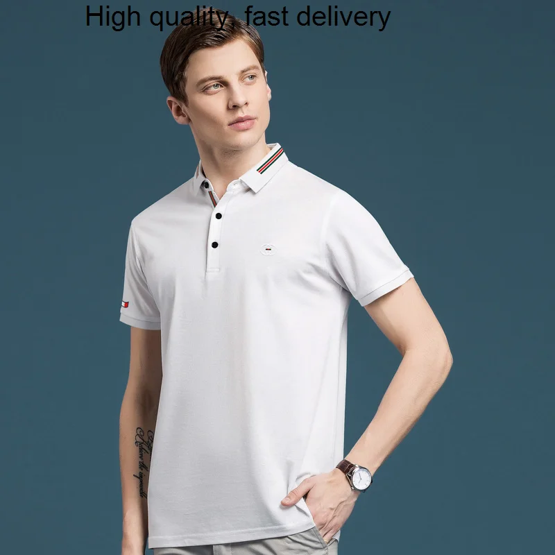 

Футболка-поло мужская с вышивкой, летняя повседневная и деловая рубашка с принтом, 819