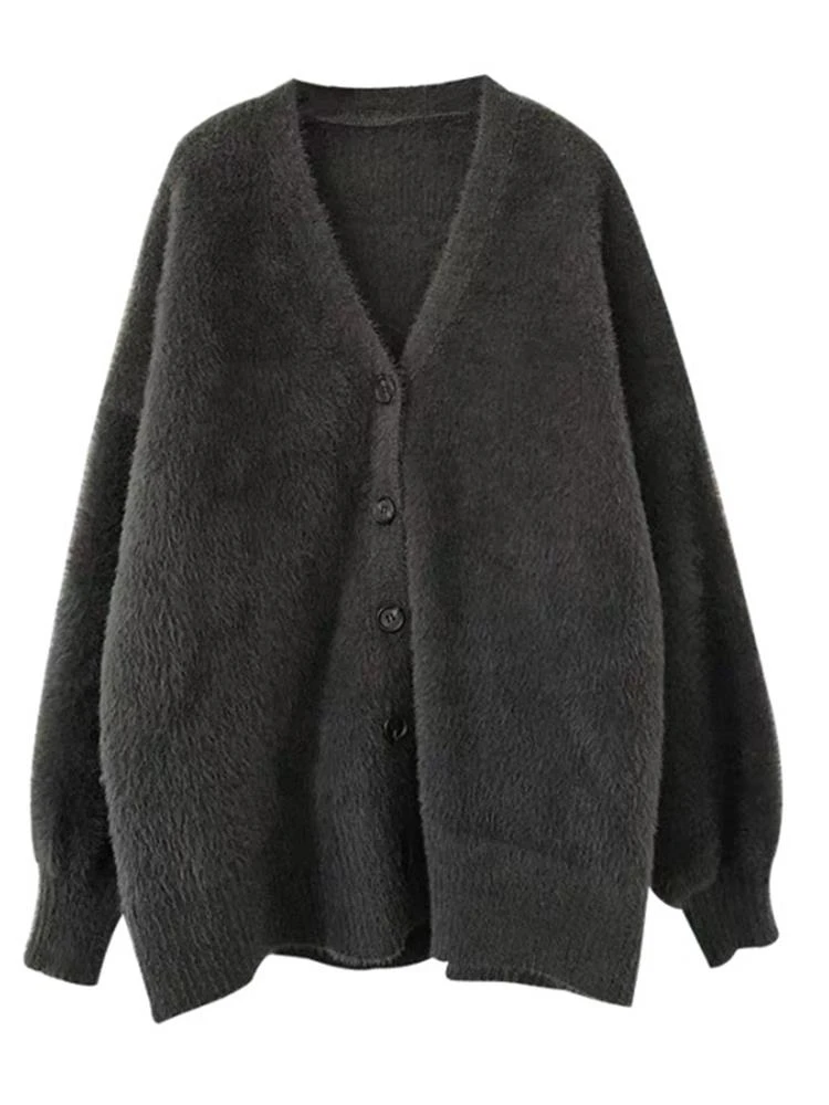 Серый мягкий шерстяной вязаный женский осенний Новый кардиган из норкового