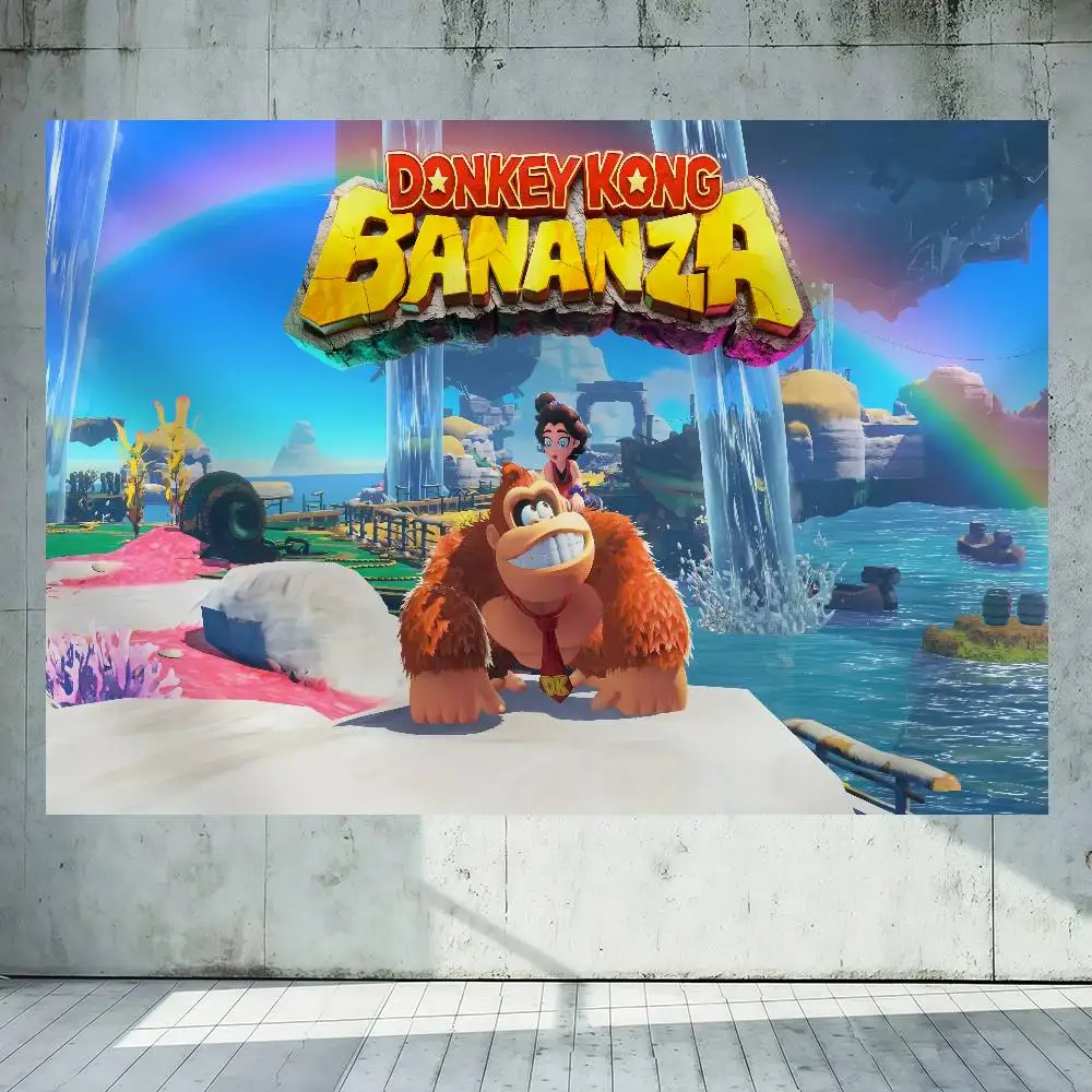 Фото Флаг-баннер D-Donkey Game K-Kong Bananza для украшения на открытом воздухе, для пикников, вечеринок, дома, кемпинга, художественный подвесной баннер №1