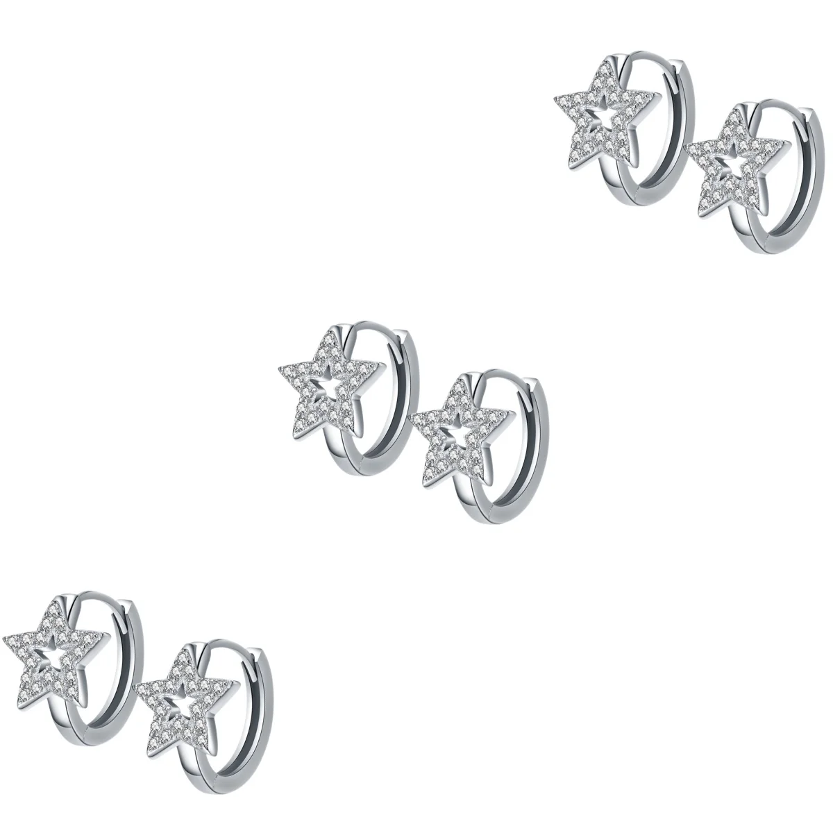 

3 Pairs Pentagram Earrings Small Hoop Girls Star Sterling Silver 30% [white Copper] Teens Gifts Daughter Trendy Miss