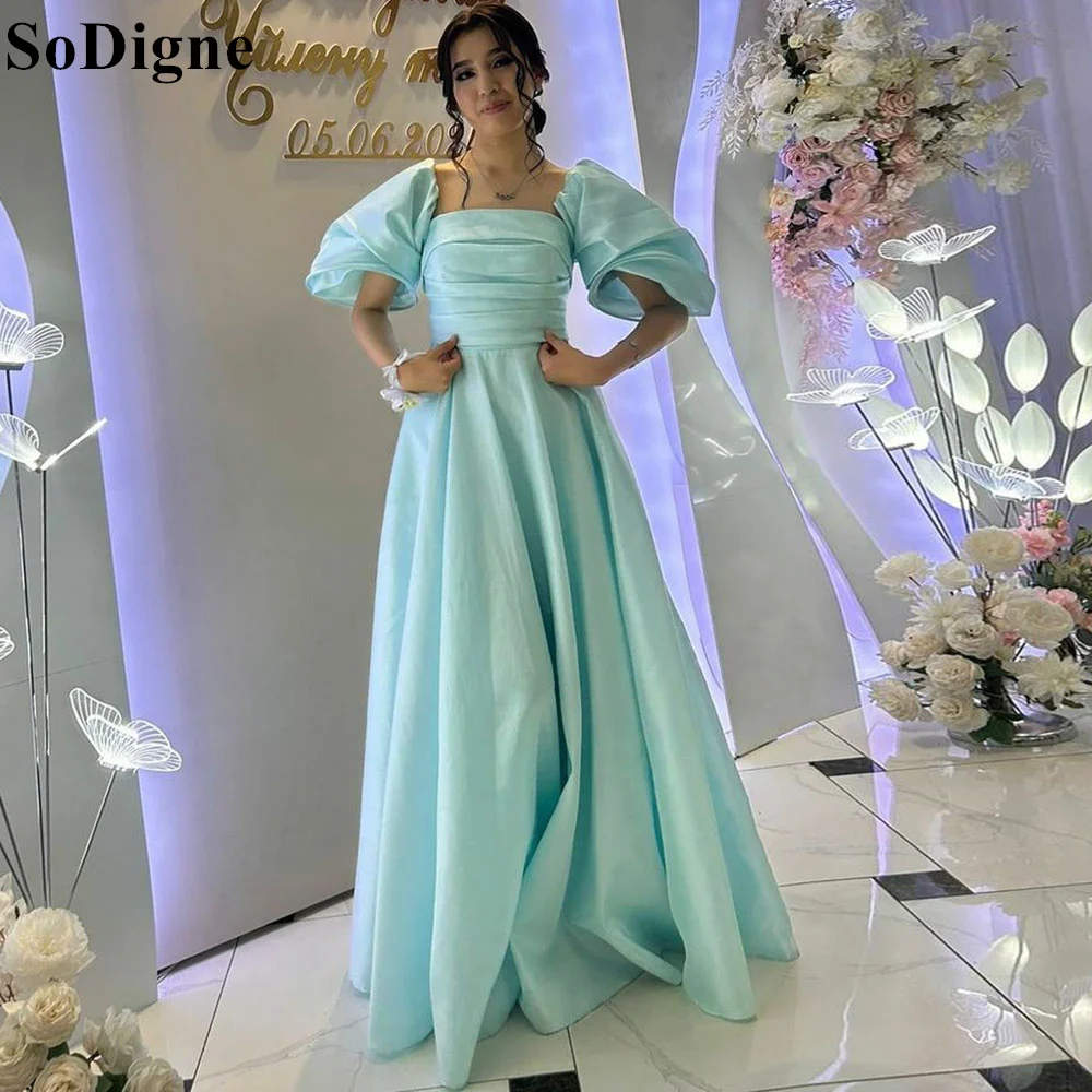 Женское атласное вечернее платье soworthy с пышными рукавами мятно-зеленое