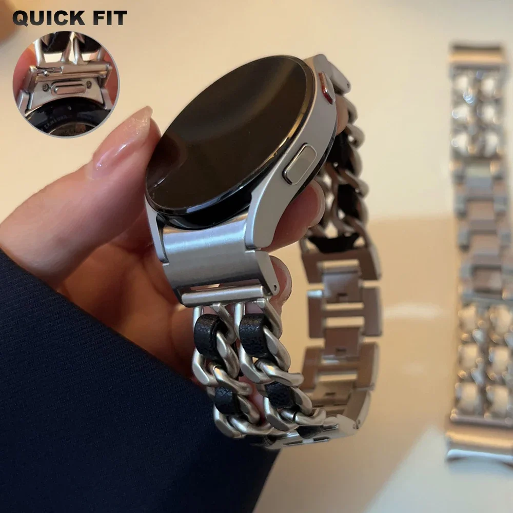 

Ремешок для Samsung Galaxy Watch 6 5 4 40 44 мм, классический металлический кожаный браслет для Samsung Galaxy Watch 6 5 4 40 44 мм, без зазора, 43 47 мм 42 46 5pro 45 мм