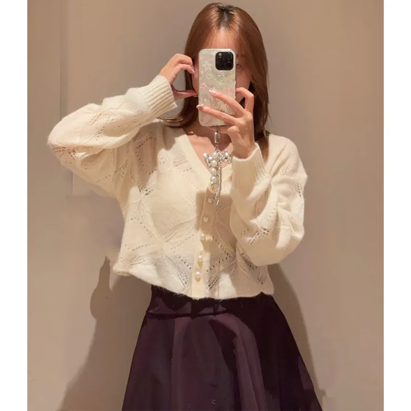 Японские милые джемперы с v-образным вырезом однобортный кардиган длинными