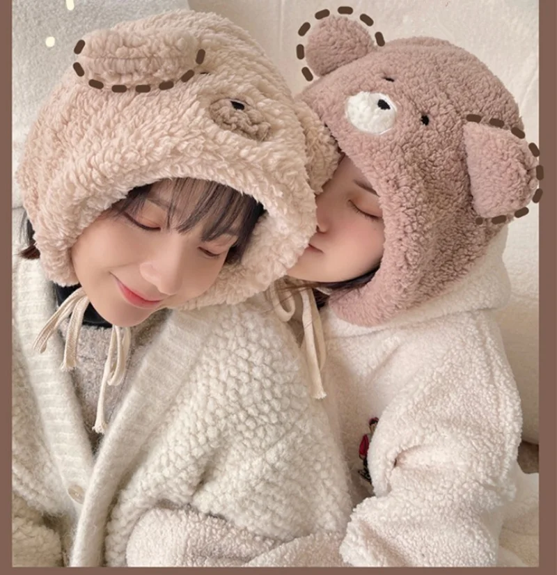 

Cute Bear Ears Beanies for Women Winter Warm Hat Women Beanies Windproof Cap Student Women Cap Female Hat Present