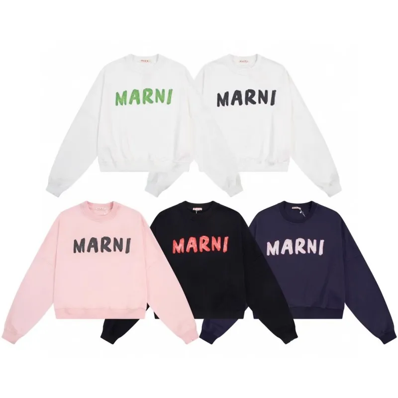 

2023 Autumn/Winter Korean New Marni Letter Round Neck Sweater Women's Print Large Drop Shoulder Loose Cotton Casual Top