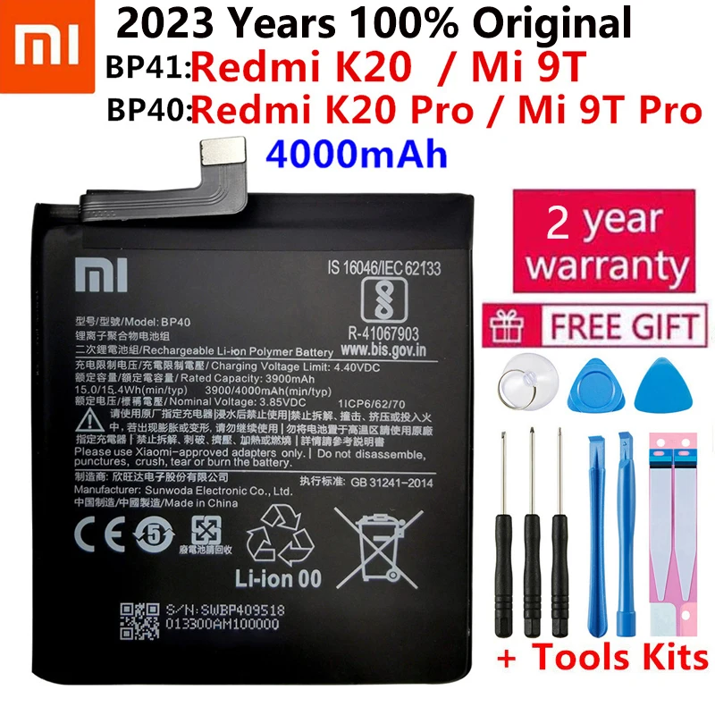 

Xiao Mi 100% оригинальный аккумулятор BP41 BP40 для Xiaomi Redmi K20 Mi 9T Pro Mi9T K20Pro 4000 мАч аккумулятор для телефона большой емкости