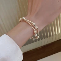 minar unusual double layers irregular freshwater pearl bracelets for women silver color beaded twist charm bracelet accessories