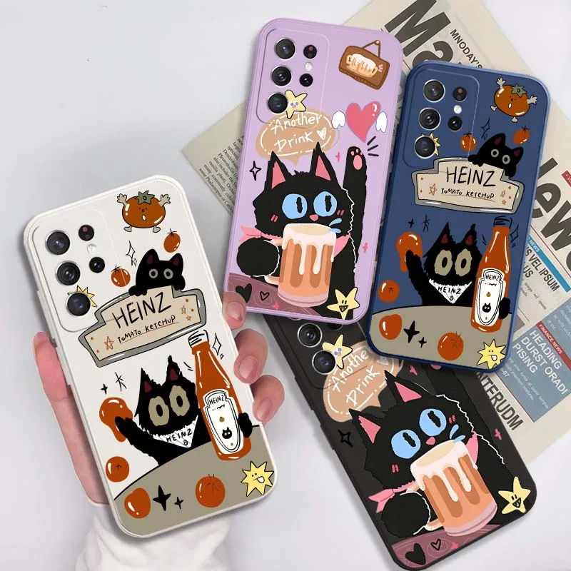 Фото Чехол для телефона Samsung Galaxy S22 S21 S20 S10 S10E Plus Ultra Lite FE 5G с рисунком черной кошки Heinz, мягкий чехол для телефона №1