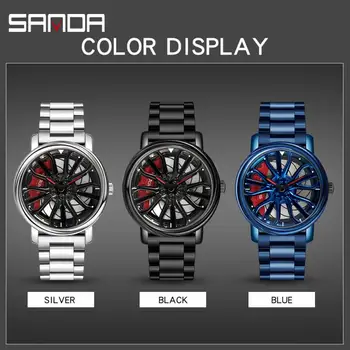Men Fashion Hot Sell Car Rim Wristwatch 360 Degree Rotating Wheel Rim Dial Watches Stainless Steel Waterproof Sport Quartz Clock Other Image