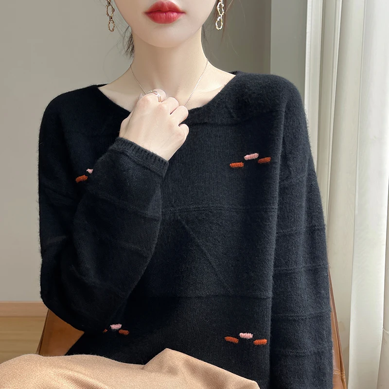 Европейский и американский тренд женский пуловер с длинными рукавами однотонный