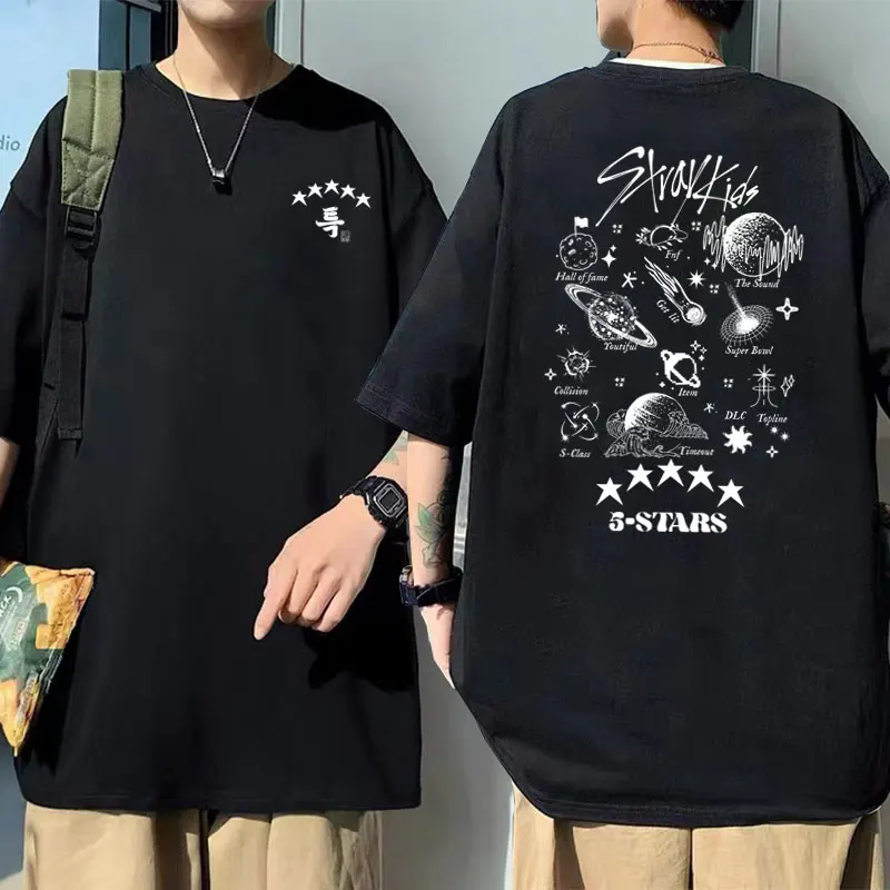 

Art Aesthetic Brand Kpop Stray Kids 5 Star Art Aesthetic Music Album Graphic Tshirt Korea Style Unisex Loose 100% Cotton T Shirt