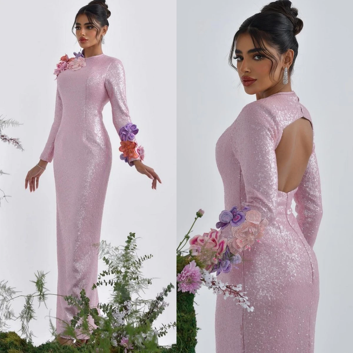 

Prom Dresses Fashion Jewel Sheath Cocktail Sequin Flowers Satin Occasion Evening Gown vestidos de ocasião formal فساتين كوكتيل