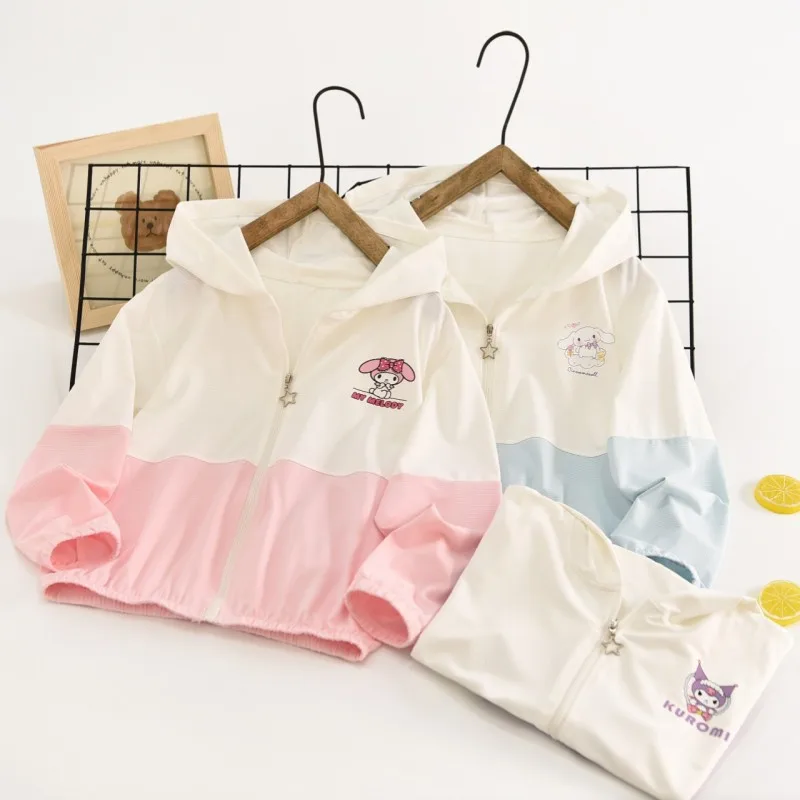 

Sanrios аниме Kawaii My Melody Cinnamoroll Kuromi для девочек Солнцезащитная одежда летняя детская дышащая куртка с капюшоном топы