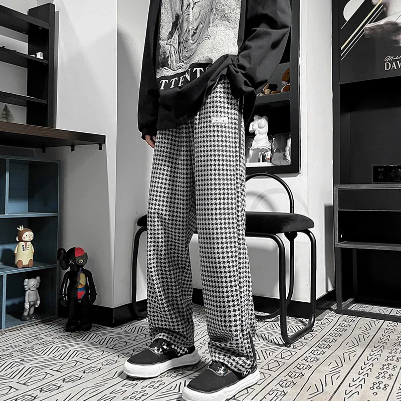 

ZCSMLL new high street Plaid casual pants men's fashion Korean loose sports straight Leggings pants Spring and summer