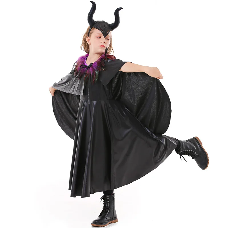 Карнавал на Хэллоуин, яркий костюм со спящей красавицей, Детский костюм ведьмы, платье для косплея демона для девочек