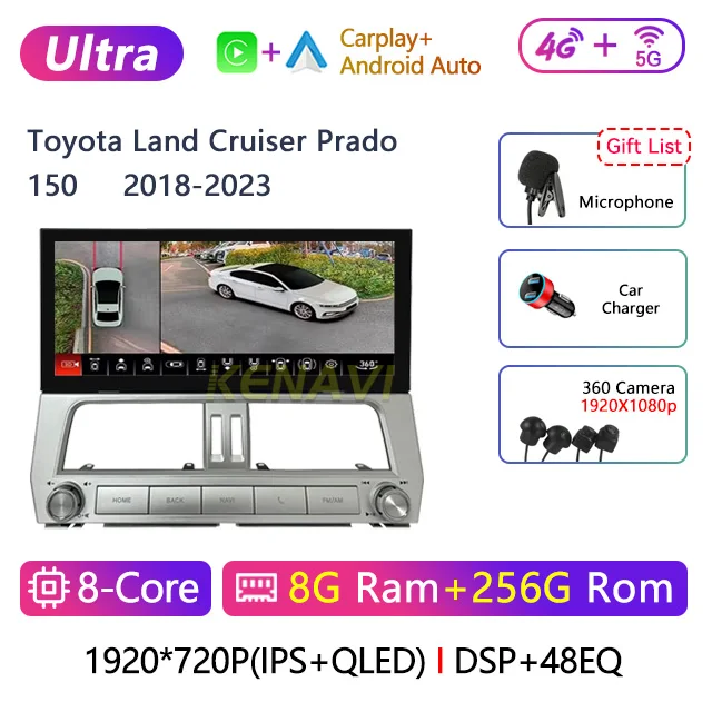 

12,3-дюймовый 2 Din Android автомобильный стерео радио для Toyota Land Cruiser Prado 150 2018 2019 2020 2021 2022 2023 мультимедийный видеоплеер навигация GPS Carplay головное устройство плеер с экраном