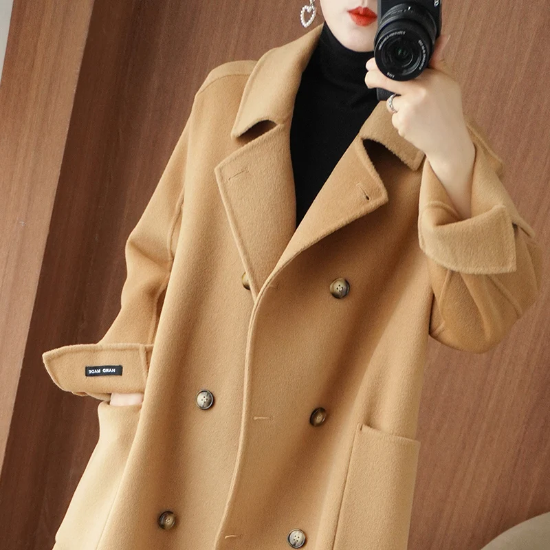 

Women's Winter Coats Long Sleeves Pockets Belt Fashion Loose Hypertrophy Coats Women Top Double Breasted Jackets Trench Coats