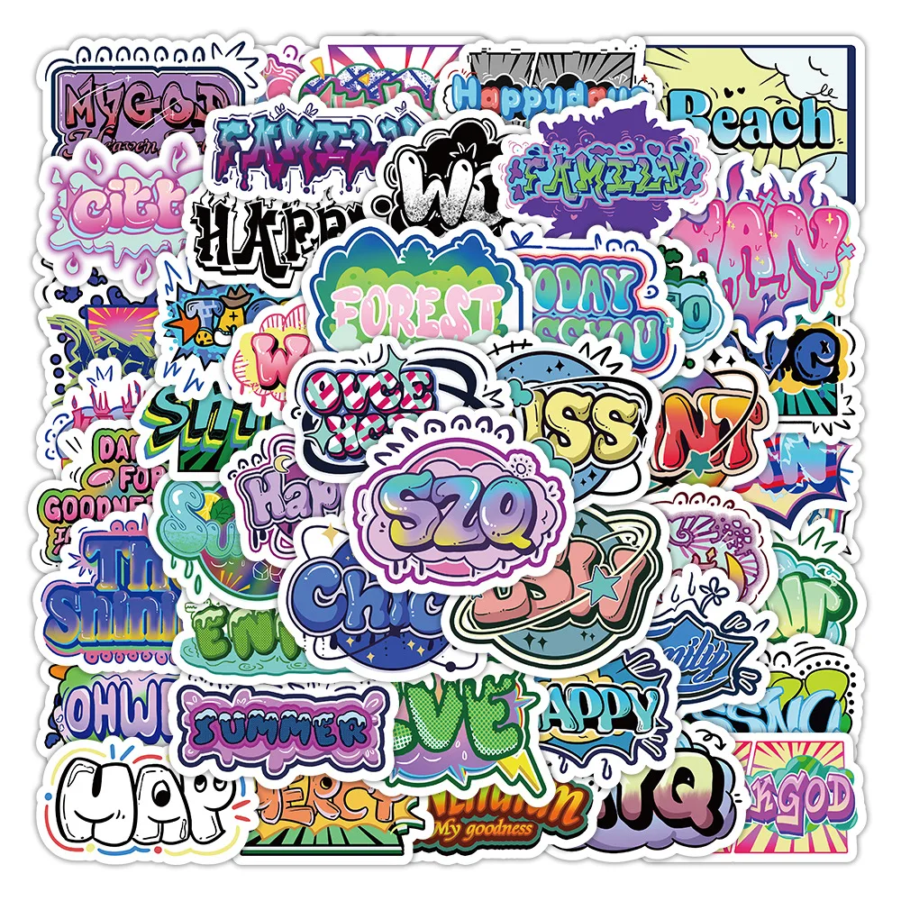

10/30/50PCS Animation Cartoon Creative Text Graffiti Helmet Cool Skateboard DIY Cup Waterproof PVC Children's Toy Reward Sticker