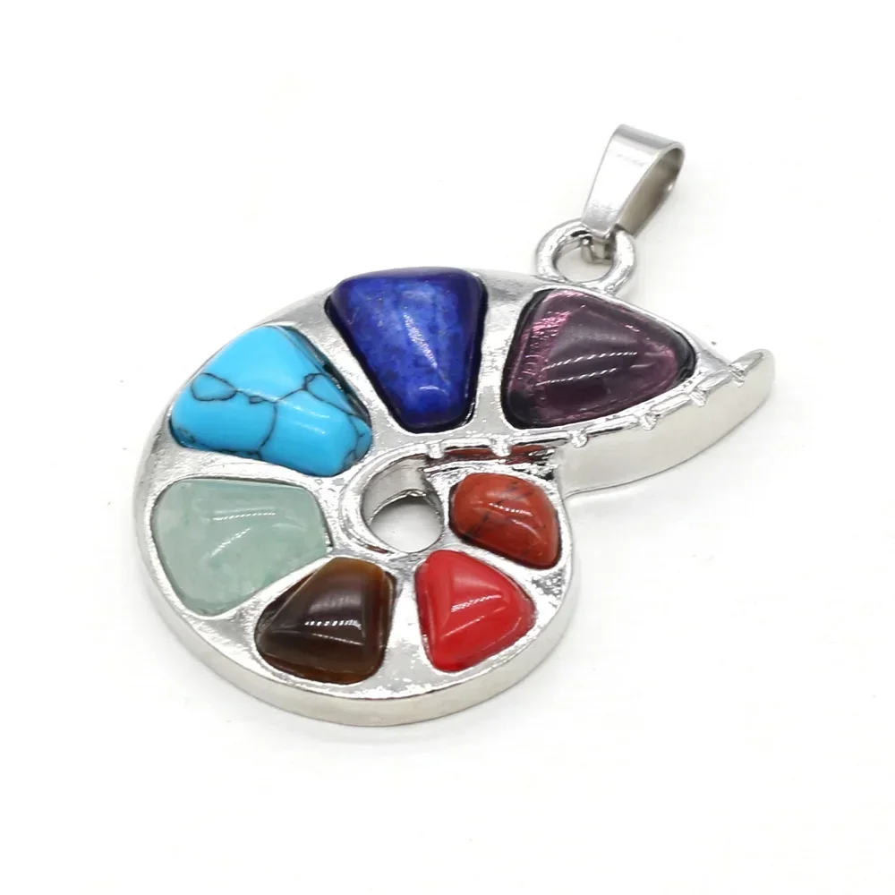 Кулон из натурального камня металлический сплав форма улитки семь чакр