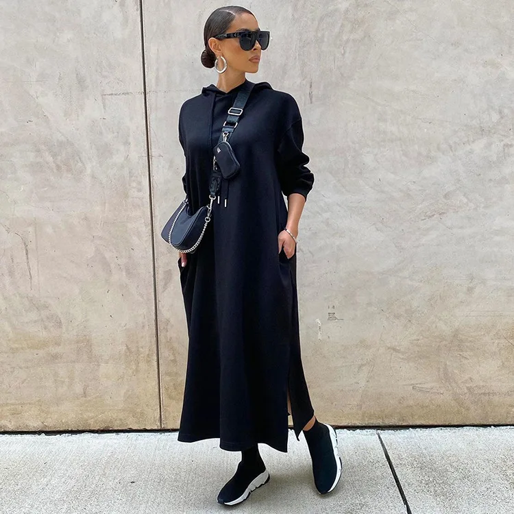 

Женское платье-толстовка с длинным рукавом, с карманами