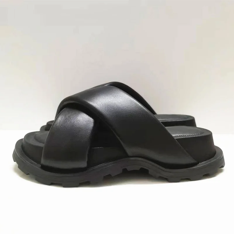 

Mr Co Summer New Women Slippers Genuine Leather Thick Sole Mules Shoes Casual Flat Holiday Outdoor Beach Ladies Platform Sandals